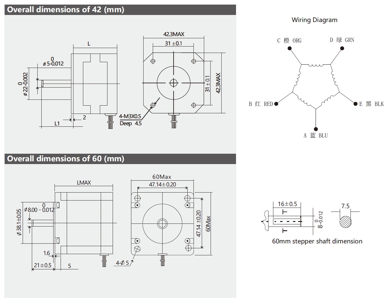 DimeDimensions of 5-phase stepper motor 42&60seriesnsions of 5-phase stepper motor 42&60series